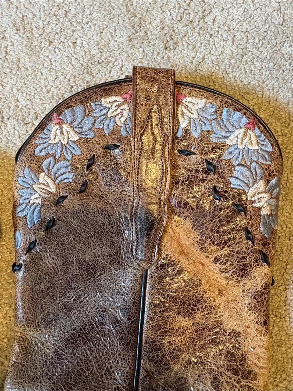 Dan Post Women’s Embroidered Brown Leather Cowboy Boots with Blue Floral Accents - Picture 5 of 5
